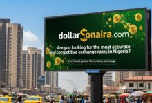 Billboard advertising currency exchange service.